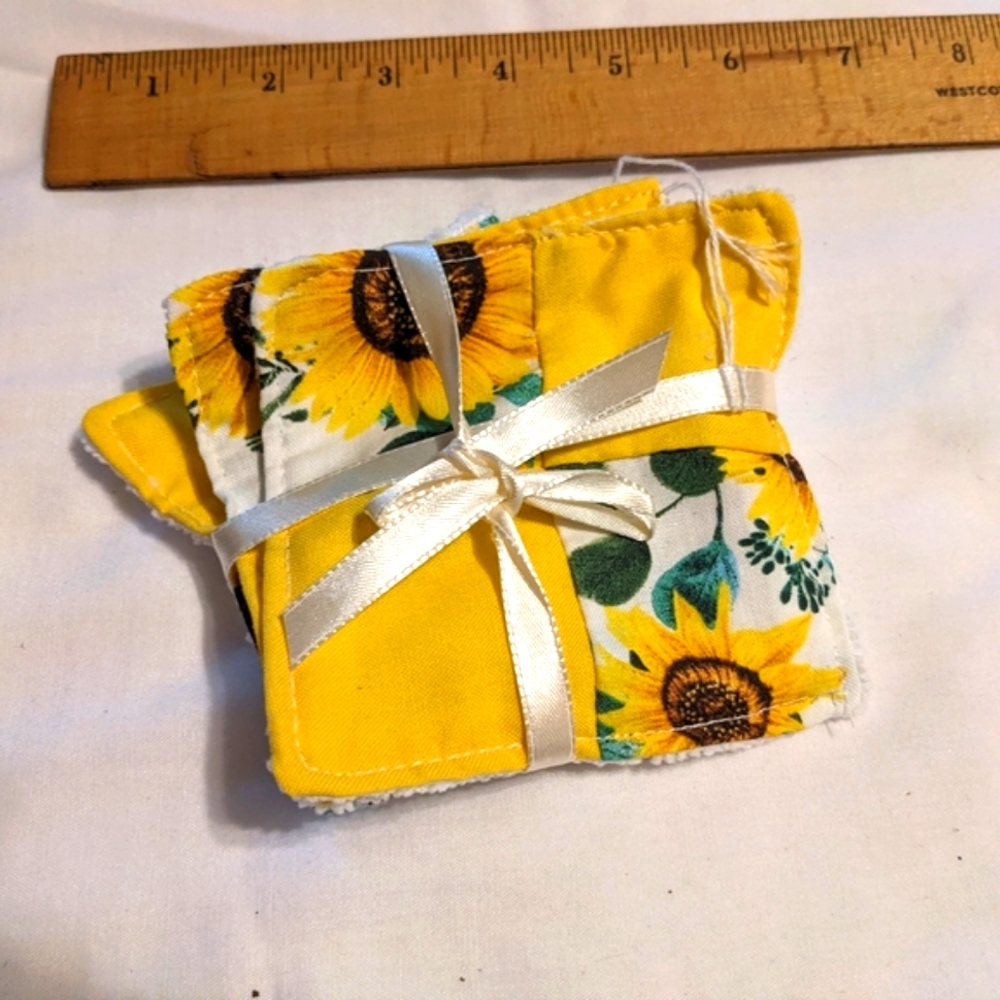 3 Microfiber Sunflower Makeup Removers Handmade Hand Crafted